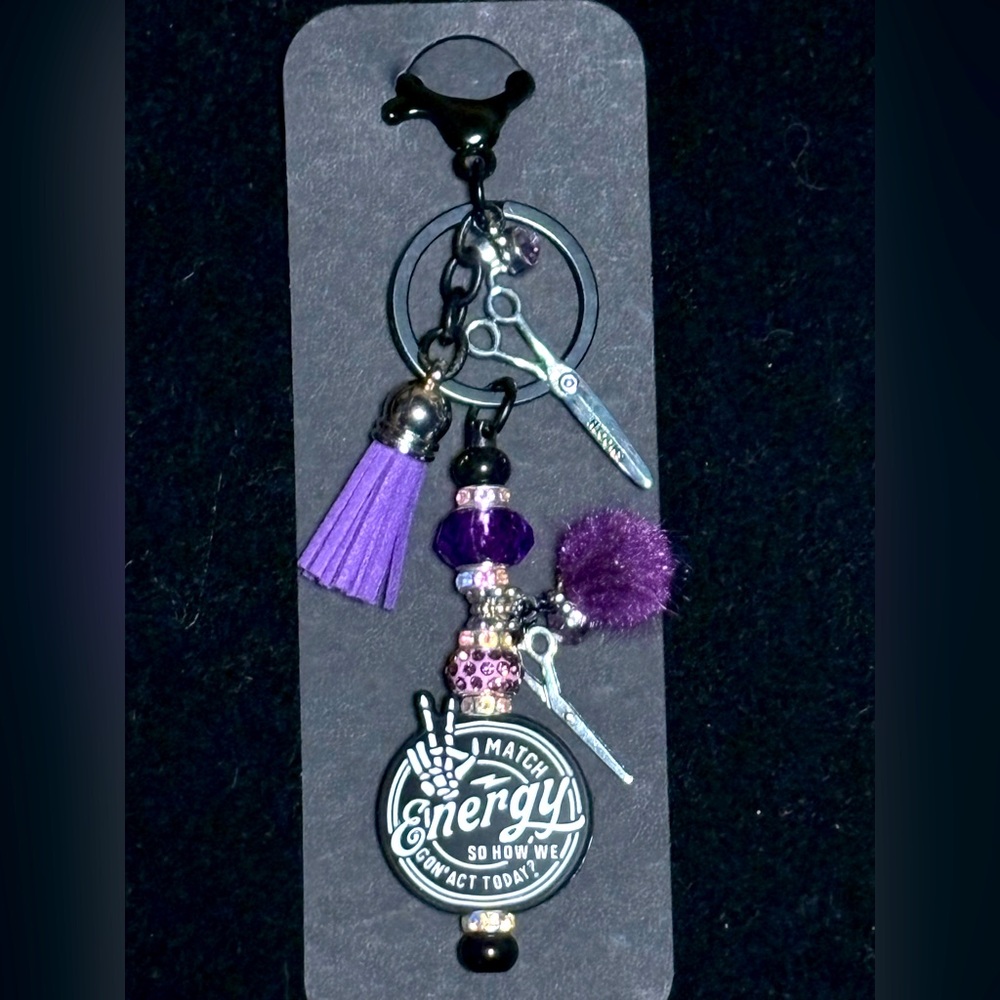 Chic black and purple bag clip Keychain with purple, silver, and Black Accents